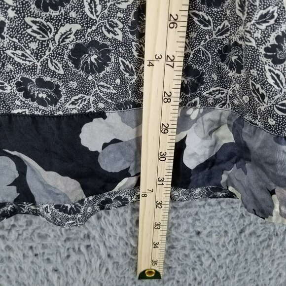 Express Shirt Womens Medium Gray Floral 100% Silk Kimono Sleeve V Neck Blouse - Picture 5 of 9